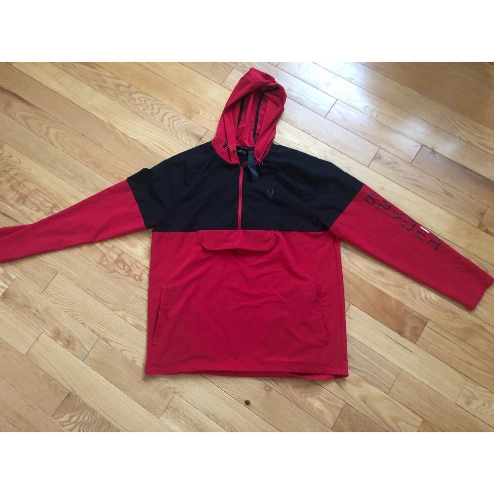 Spyder ProW=B Men's Racer 1/4 Zip Pullover Hoodie Nylon Jacket Large Red Black